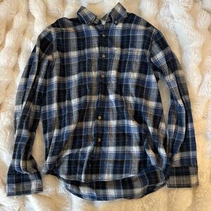 Eddie Bauer Navy and White Plaid Casual Shirt